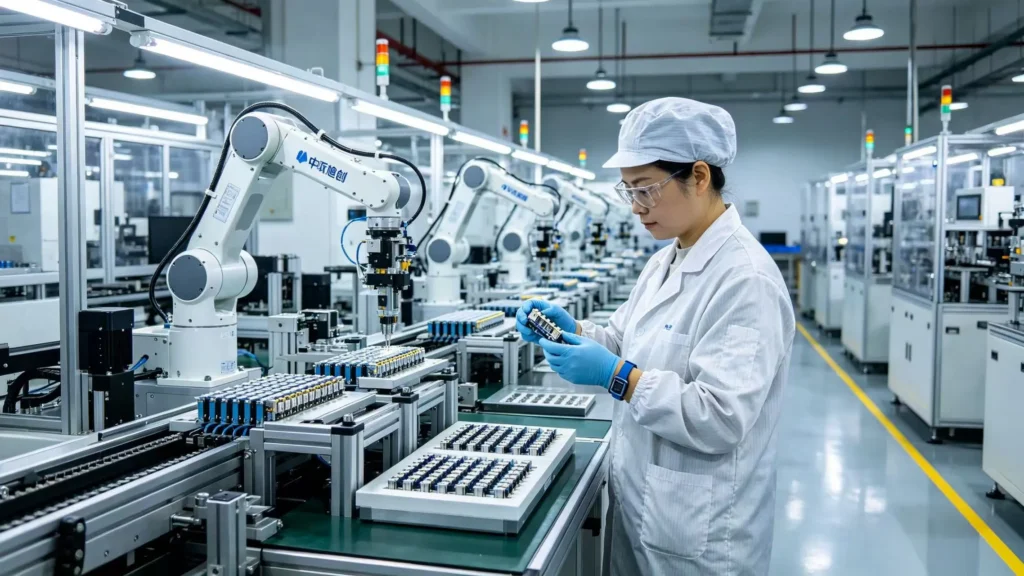 中际旭创光模块生产场景，AI 算力基建核心光模块产品制造