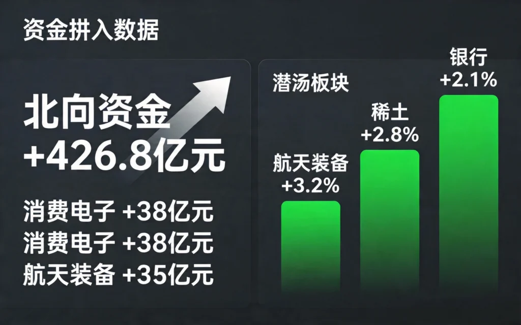 展示北向资金净流入与板块涨幅排名的资金流向热力图